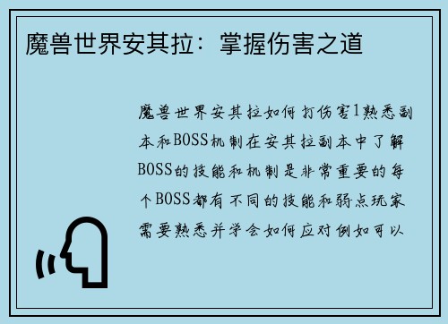 魔兽世界安其拉：掌握伤害之道