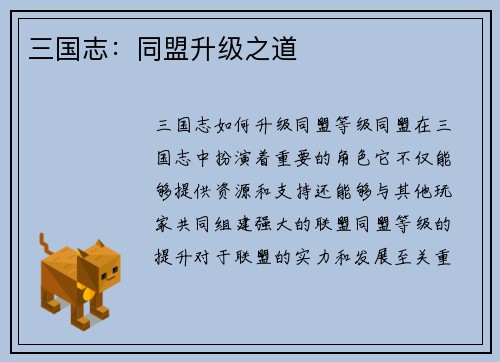 三国志：同盟升级之道